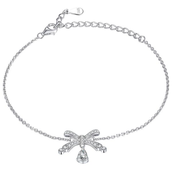 S925 Silver Teardrop Bow Bracelet – Graceful and Chic Jewelry Design for a Delicate and Feminine Touch