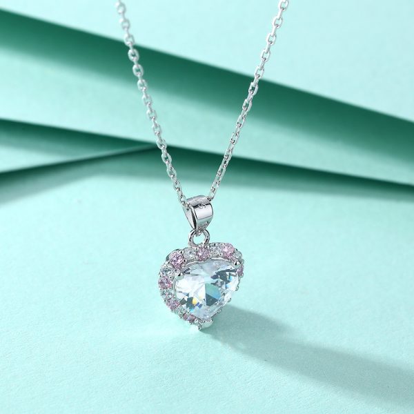 Romantic S925 Silver Pink Diamond Heart-Shaped Zircon Pendant Necklace – Delicate Love-Inspired Jewelry for Women - Image 3