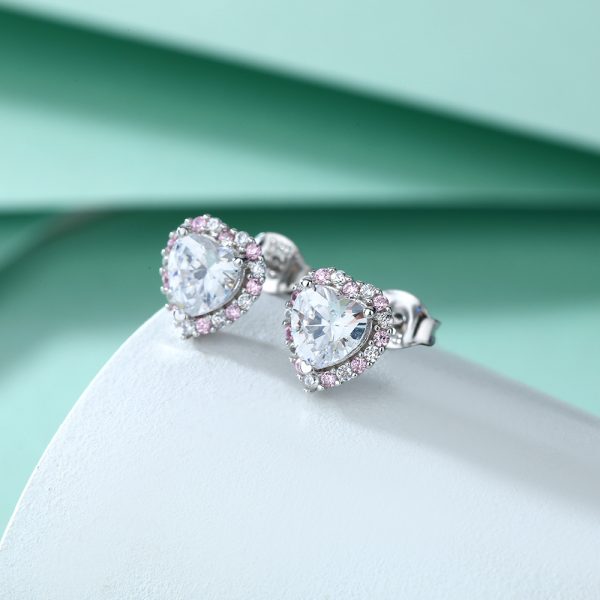 S925 Silver Pink Zircon Heart-Shaped Earrings – Romantic and Charming Stud Earrings for Women’s Daily Glam - Image 2