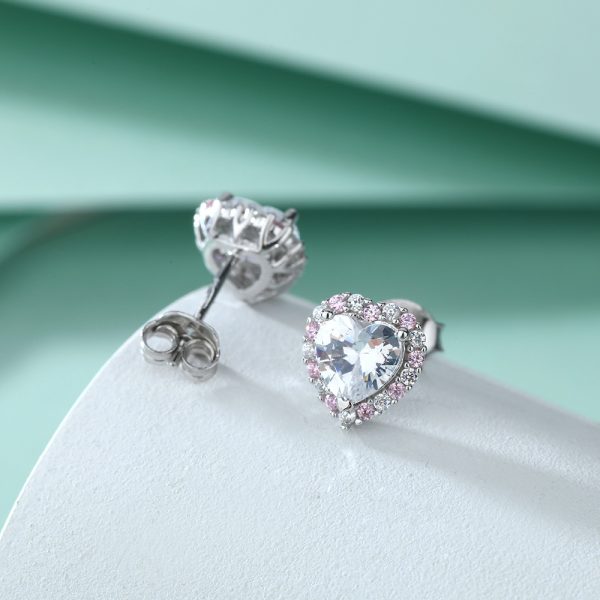 S925 Silver Pink Zircon Heart-Shaped Earrings – Romantic and Charming Stud Earrings for Women’s Daily Glam - Image 3