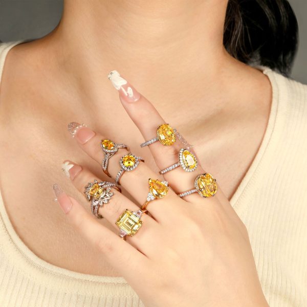 Luxurious S925 Silver Teardrop-Shaped Imitation Yellow Diamond Ring – 3 Carat High Carbon Diamond, Elegant Cocktail Jewelry for Women - Image 4