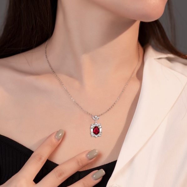 S925 Silver Ruby Pendant Necklace – Radiant Red Gemstone Charm Necklace for Classic and Timeless Beauty - Image 5