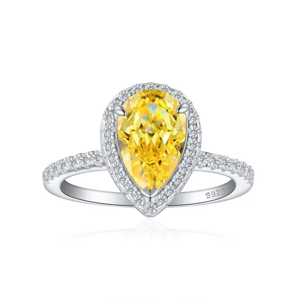 Luxurious S925 Silver Teardrop-Shaped Imitation Yellow Diamond Ring – 3 Carat High Carbon Diamond, Elegant Cocktail Jewelry for Women - Image 2