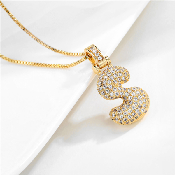 14K Gold Diamond Bubble Initial Necklace – Dazzling Personalized Charm - Image 2