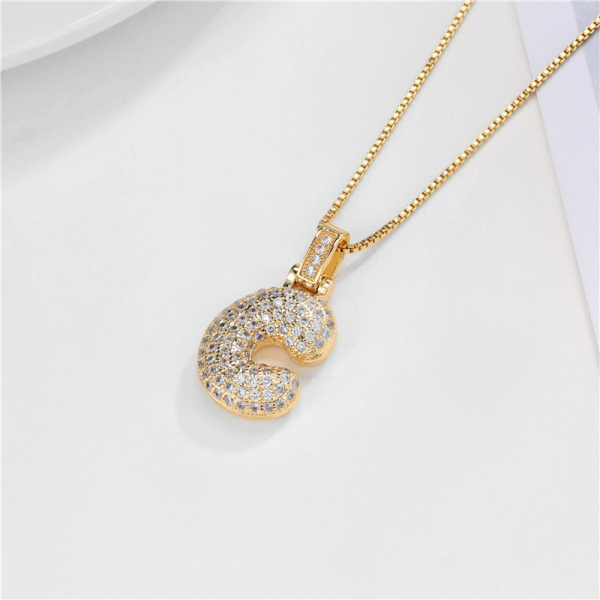 14K Gold Diamond Bubble Initial Necklace – Dazzling Personalized Charm - Image 3