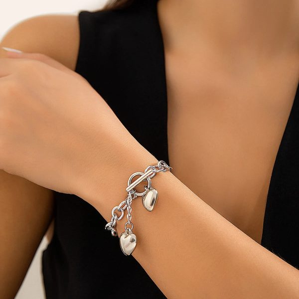 Chunky Chain Link Lariat Necklace & Bracelet Set – Dual Heart Bold Design - Image 5
