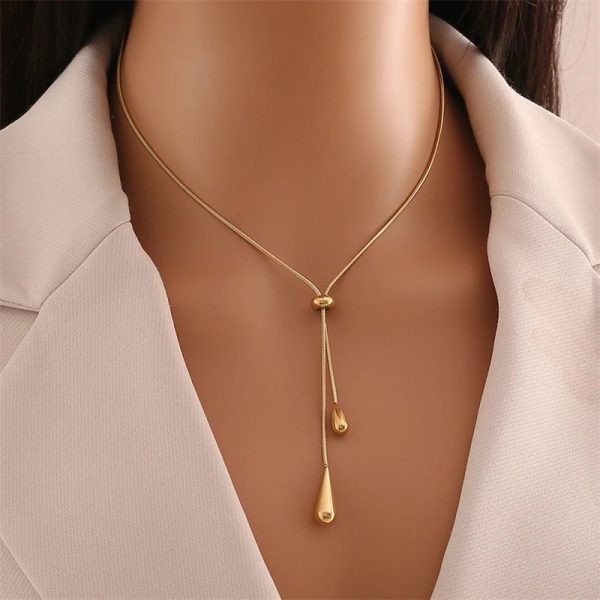 Adjustable Droplet Lariat Necklace & Earrings Set – Pull Design