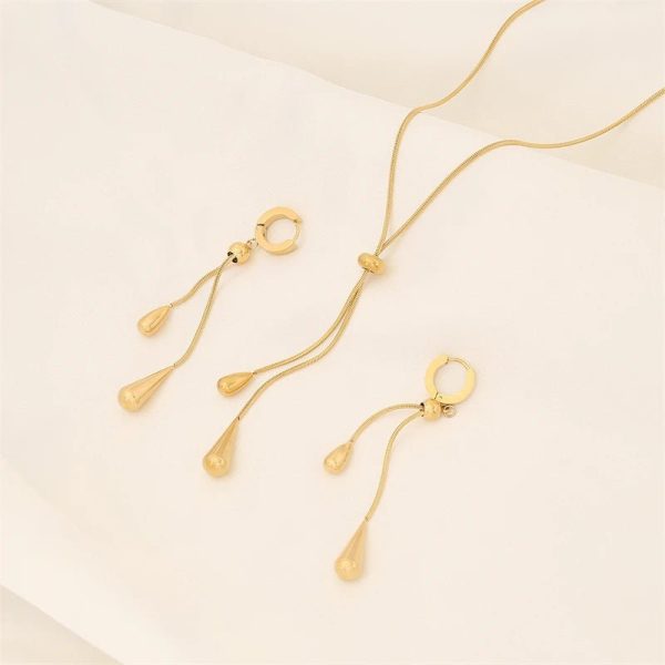 Adjustable Droplet Lariat Necklace & Earrings Set – Pull Design - Image 5