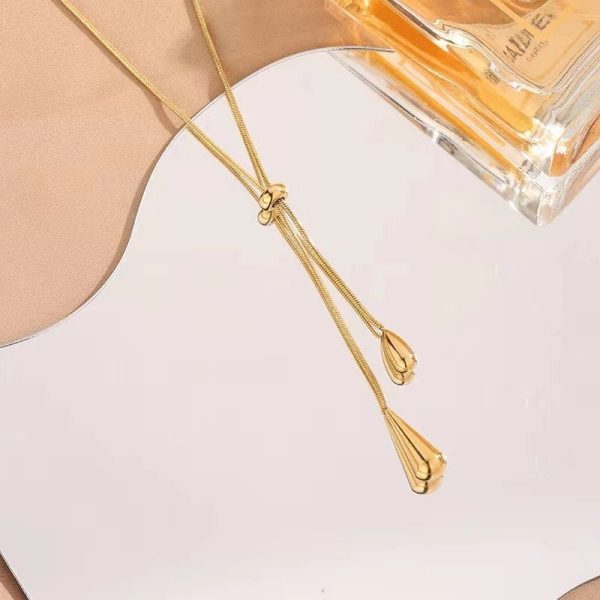 Adjustable Droplet Lariat Necklace & Earrings Set – Pull Design - Image 3