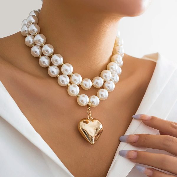 Layered Statement Pearl Heart Necklace – Elegant Bold Style - Image 2