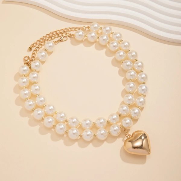 Layered Statement Pearl Heart Necklace – Elegant Bold Style - Image 4