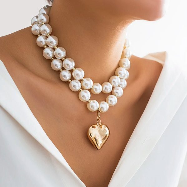 Layered Statement Pearl Heart Necklace – Elegant Bold Style - Image 3