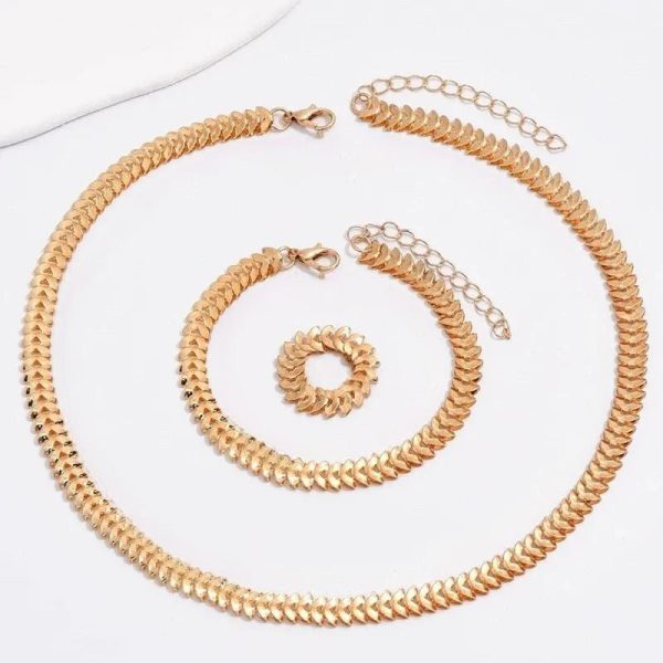 Classy Fishbone Jewelry Set – Necklace, Bracelet & Ring Trio - Image 4