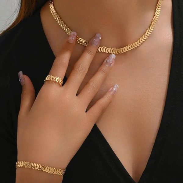 Classy Fishbone Jewelry Set – Necklace, Bracelet & Ring Trio - Image 2