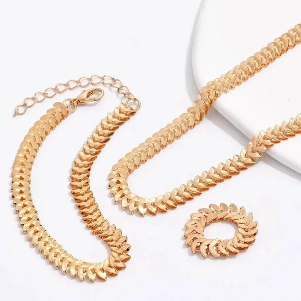 Classy Fishbone Jewelry Set – Necklace, Bracelet & Ring Trio - Image 3