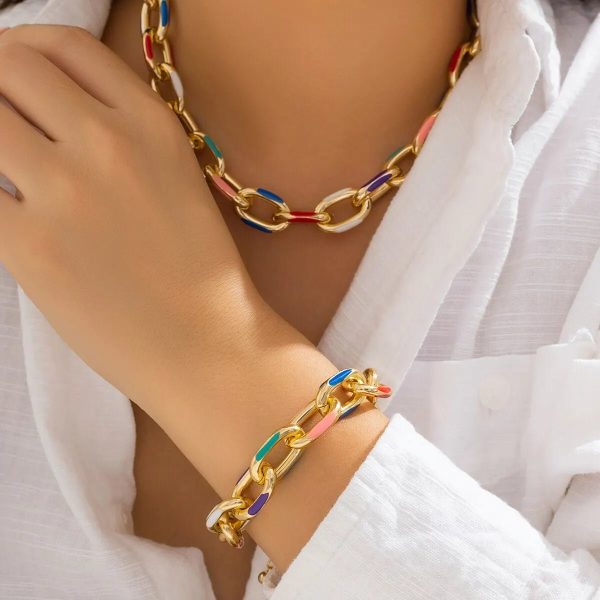 Colorful Chain Necklace & Bracelet Set – Vibrant Layered Look - Image 3