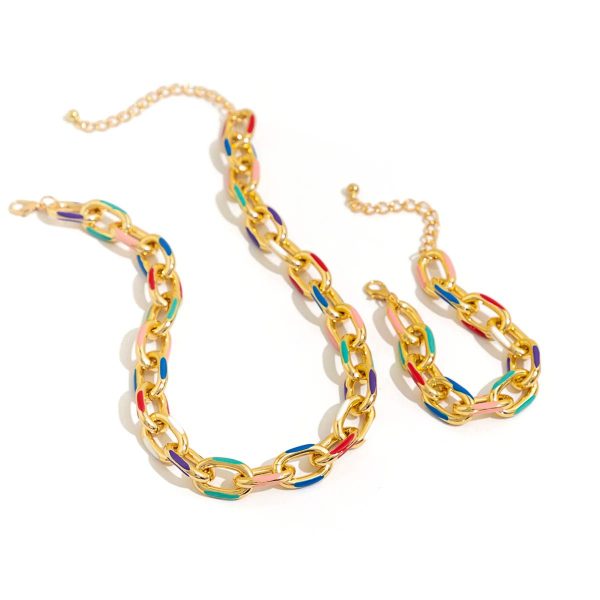 Colorful Chain Necklace & Bracelet Set – Vibrant Layered Look - Image 5