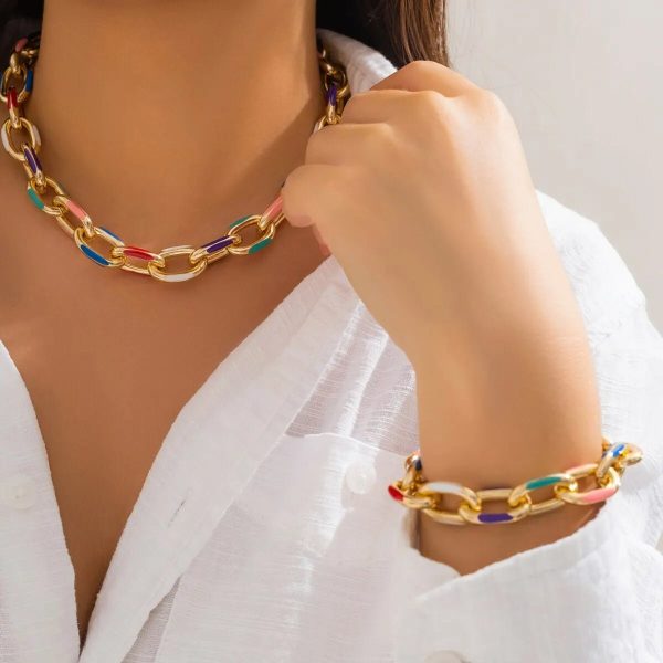 Colorful Chain Necklace & Bracelet Set – Vibrant Layered Look - Image 2