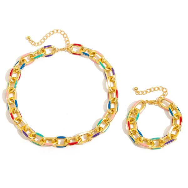 Colorful Chain Necklace & Bracelet Set – Vibrant Layered Look - Image 6