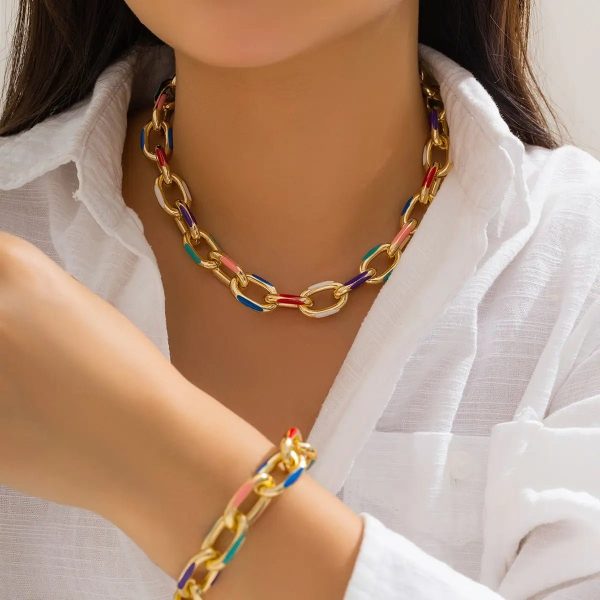 Colorful Chain Necklace & Bracelet Set – Vibrant Layered Look