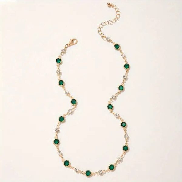 Emerald and Diamond Spaced Choker Necklace – Luxe Sparkling Design - Image 4