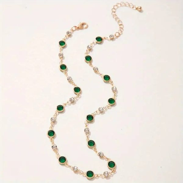Emerald and Diamond Spaced Choker Necklace – Luxe Sparkling Design - Image 3