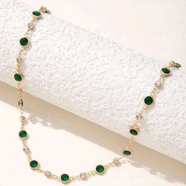 Emerald and Diamond Spaced Choker Necklace – Luxe Sparkling Design - Image 2