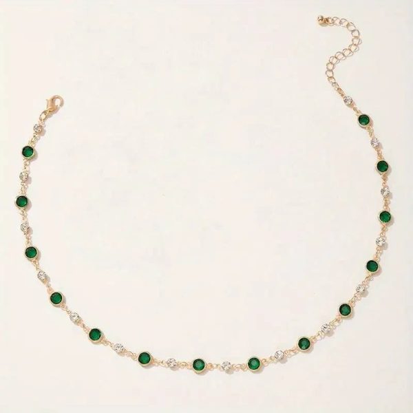 Emerald and Diamond Spaced Choker Necklace – Luxe Sparkling Design - Image 5